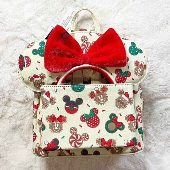 Loungefly Handbags - Loungefly Disney Christmas Cookies Mickey And‎ Minnie Backpack With Headband NWT